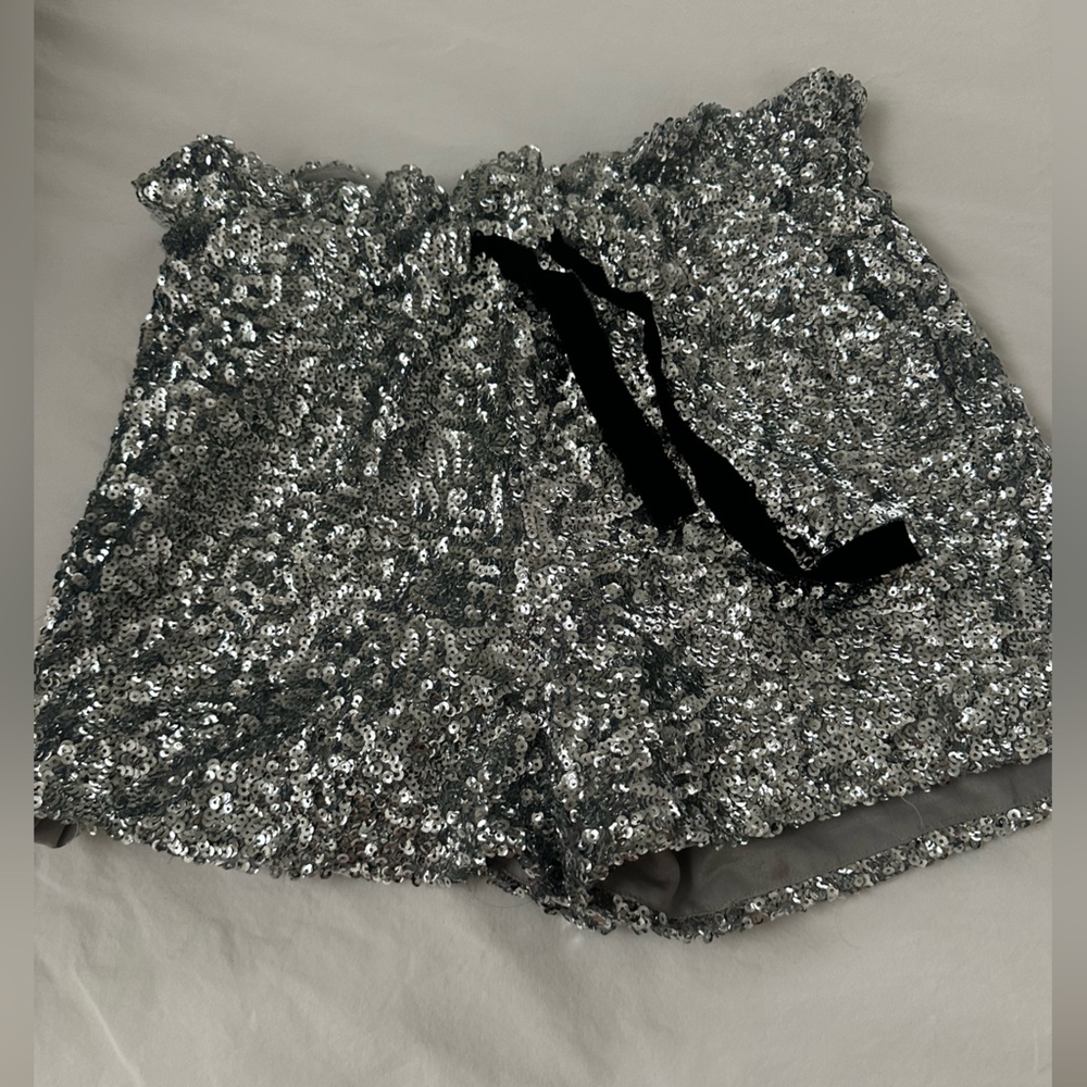Silver Sequin High Waist Shorts